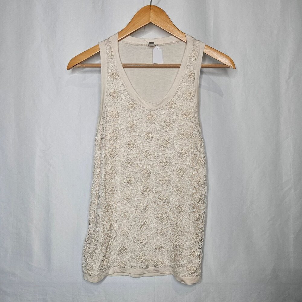 J. Crew Cream Crochet Lace Overlay Tank Top